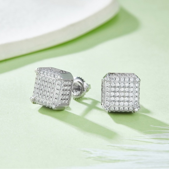 New Moissanite Screw Back Earrings 1.08CT, 18K White Gold Plated Sterling Silver - Picture 3 of 17